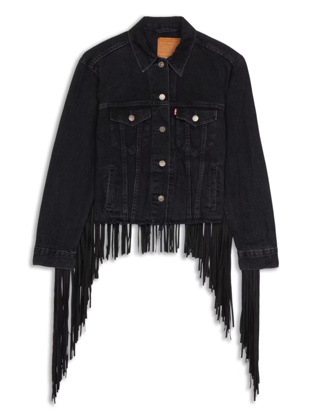 Levi Black Ex-Boyfriend Fringe Trucker Jacket